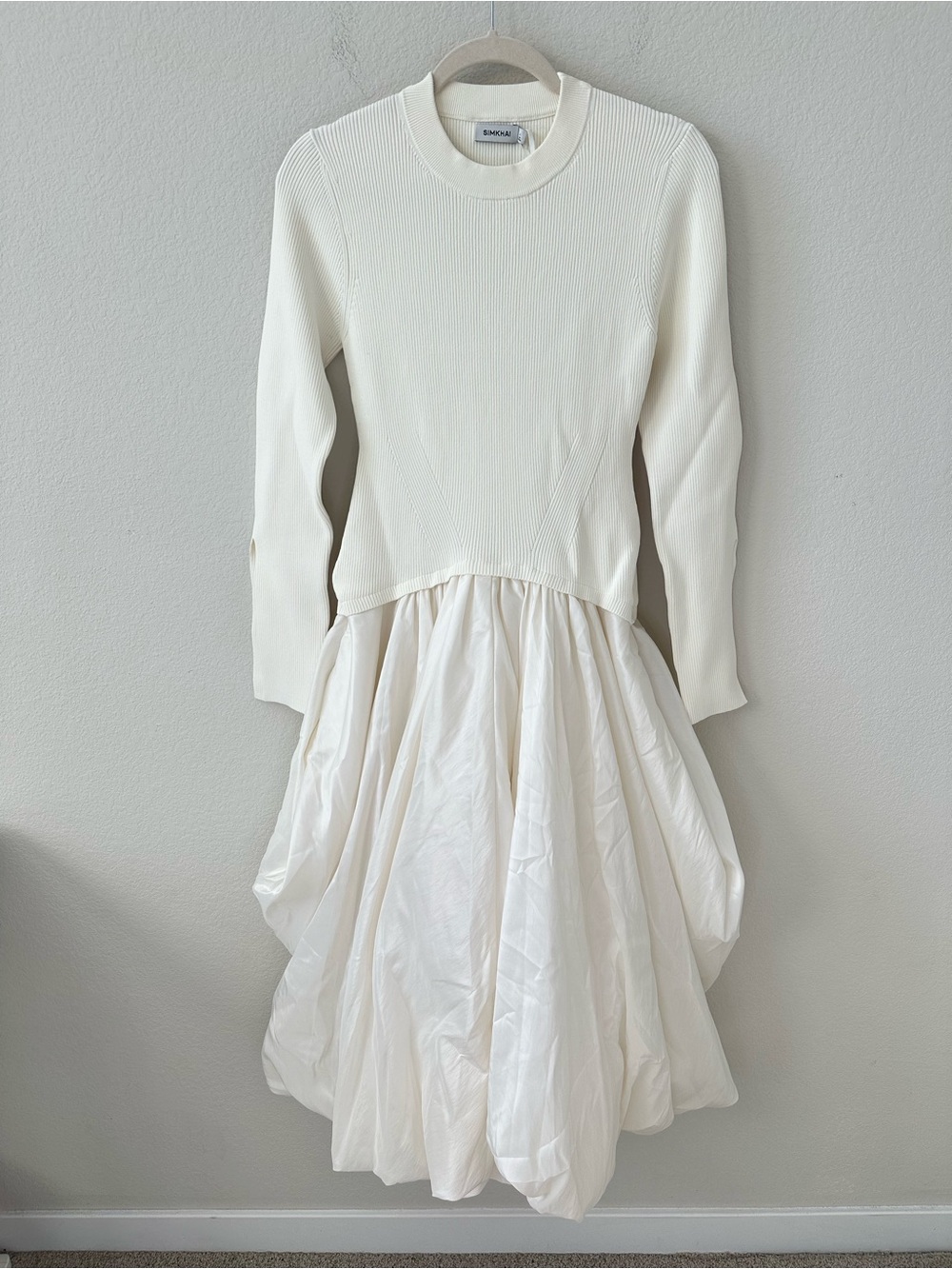 SIMKHAI Kenlie Taffeta Knit Midi Dress in Ivory SZ M NWT - Picture 2 of 6